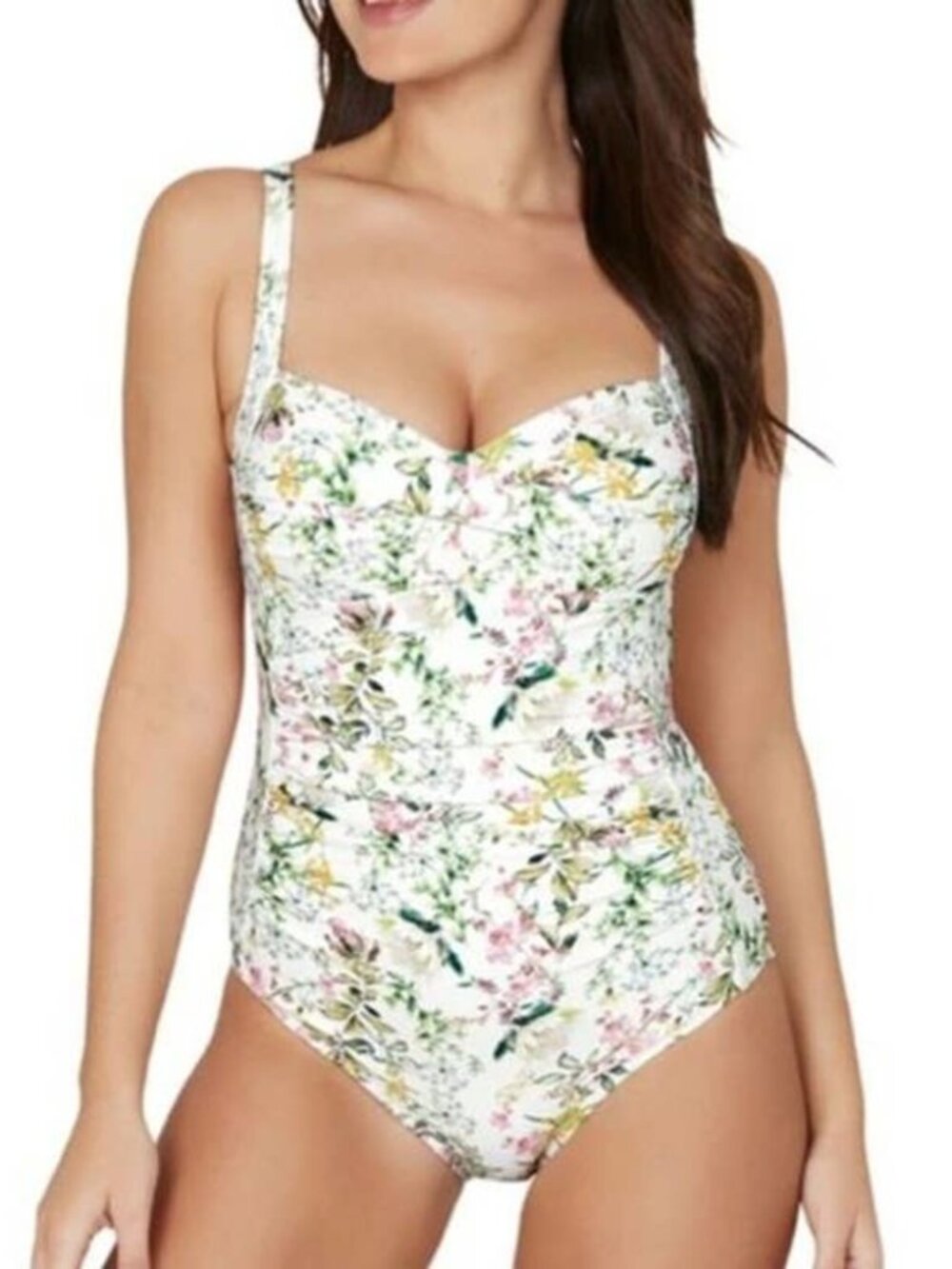 Nip Tuck Joanne White Floral Print One Piece Swimsuit Tummy Control Size 6